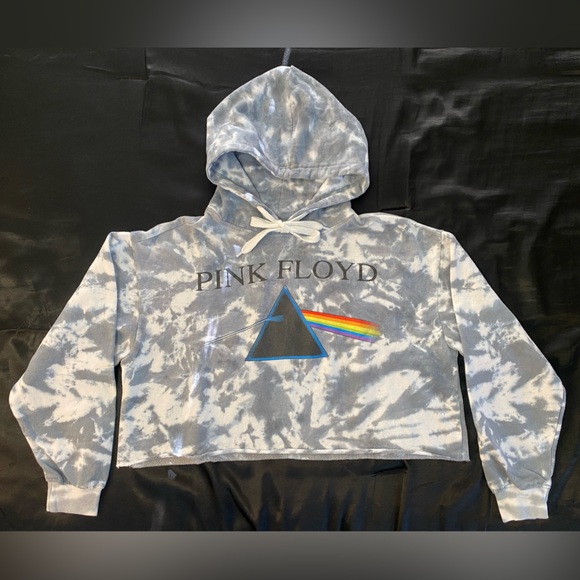 Pink Floyd Tie Dye Cropped Hoodie GrayWhite Size Large Used Excellent Condition - Picture 2 of 9